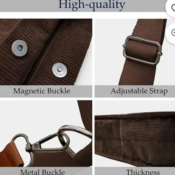 NEW Fashion & Bags Tote Bag Purse Brown Corduroy Crossbody Detachable Strap - Picture 7 of 12